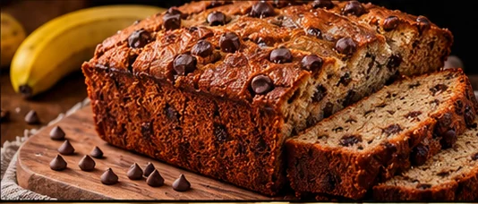 Banana chocolate chip loaf, sliced