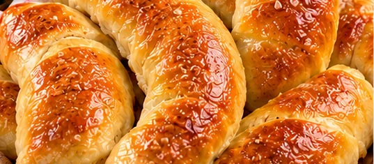 Basket of golden kifle crescent rolls