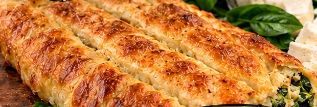 Rolled Bosnian pita with spinach and cheese